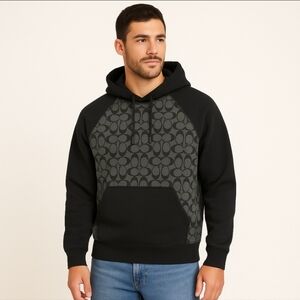 Coach Men’s HEAVY Black Hoodie Medium Signature C Logo Print 100% Cotton